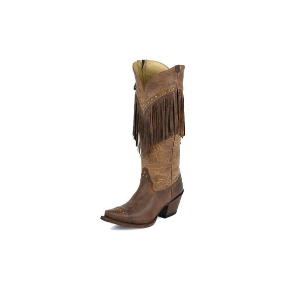 Tony Lama Women's 8 B Western Boots Brown Fringe Snip Toe Zip style VF 3036 - Picture 1 of 9